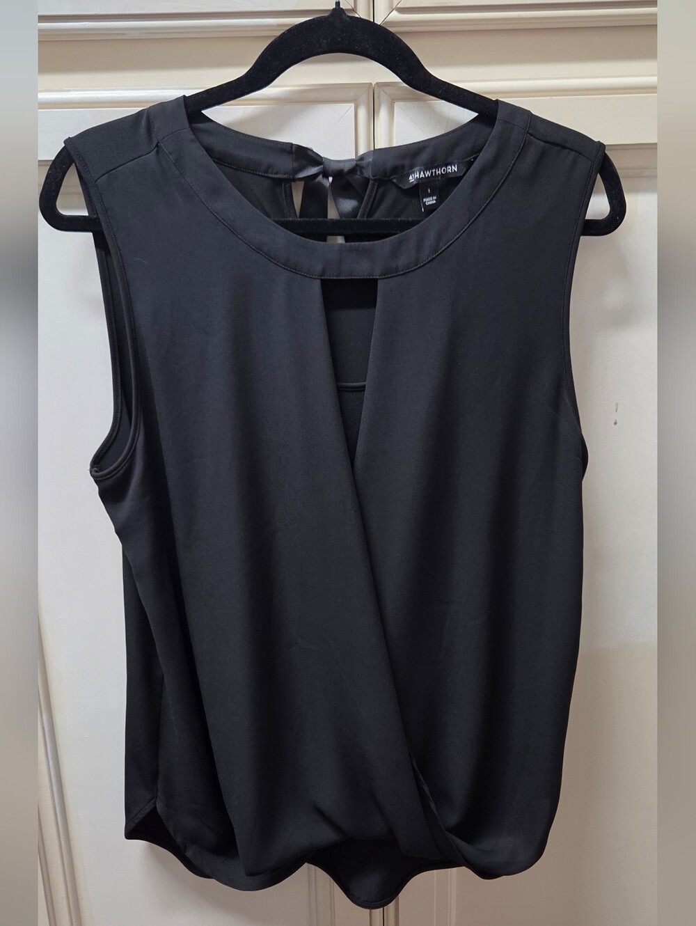 41 Hawthorn Black Sleeveless Layered Tank With Ribbon Tie-Back Blouse Size L